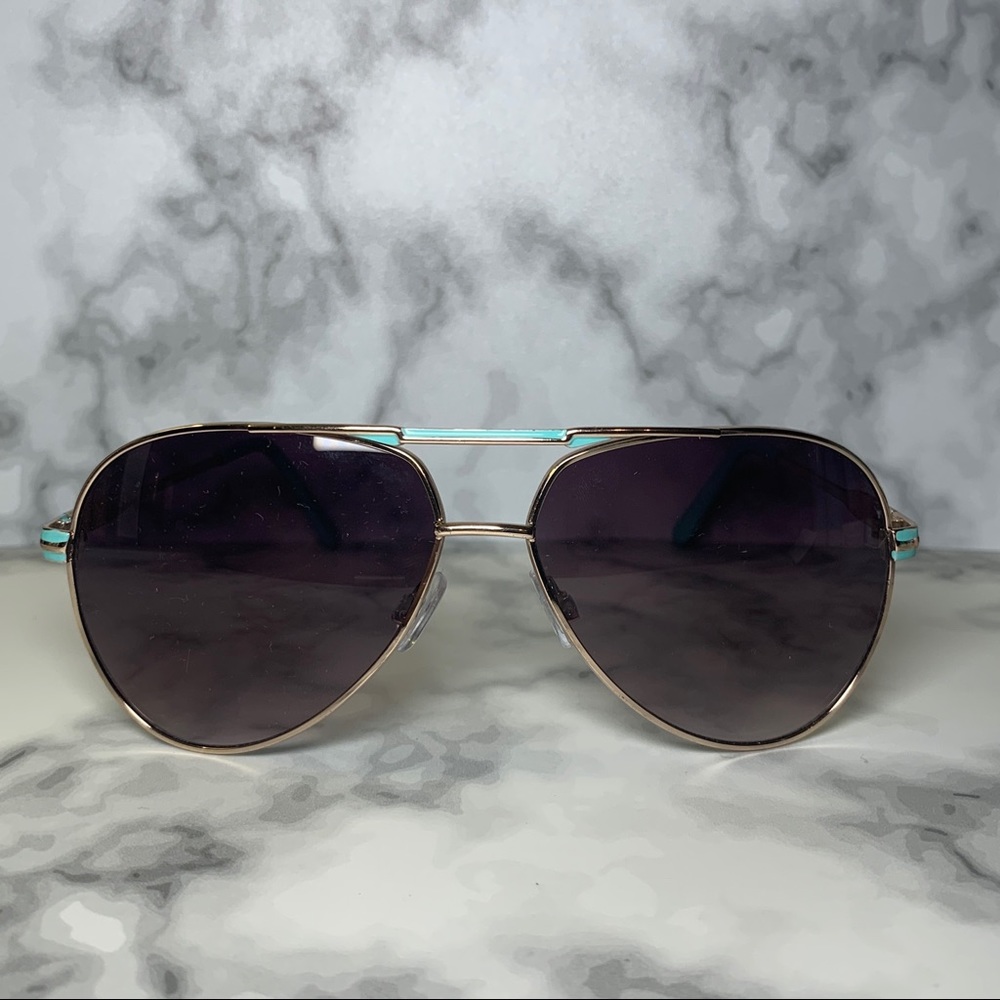 🕶 Teal Enamel & Gold Aviator Sunglasses 🕶